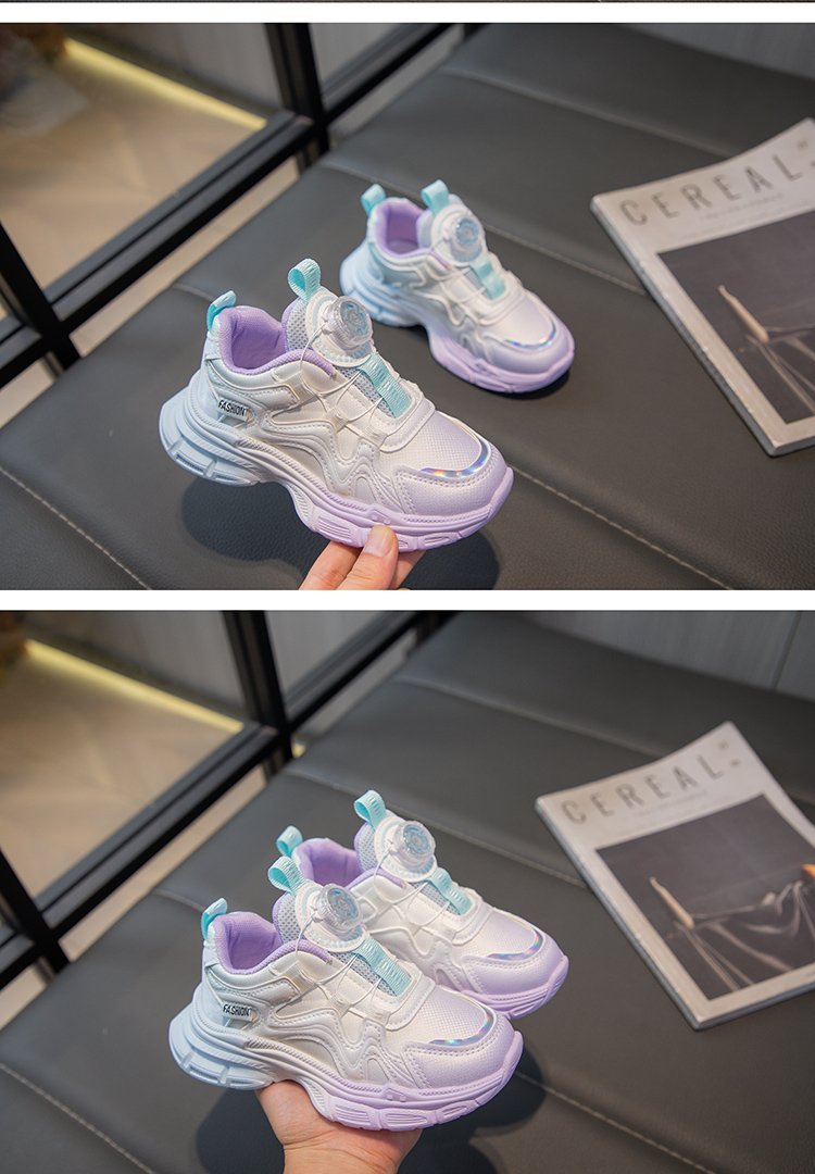 Girls' Sports 2024 Spring New Rotating Button Casual Single for Children Lightweight Anti slip Soft Sole Dad Shoes_voghion.com