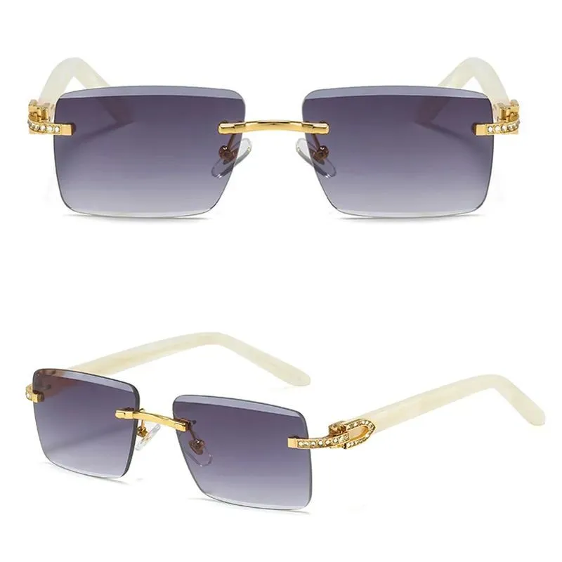 Quadratische Sonnenbrillen Brillengestelle Herren Designerbrillen für Damen Polarisierte Brillen Diamantschliff Randloser Holzrahmen_voghion.com