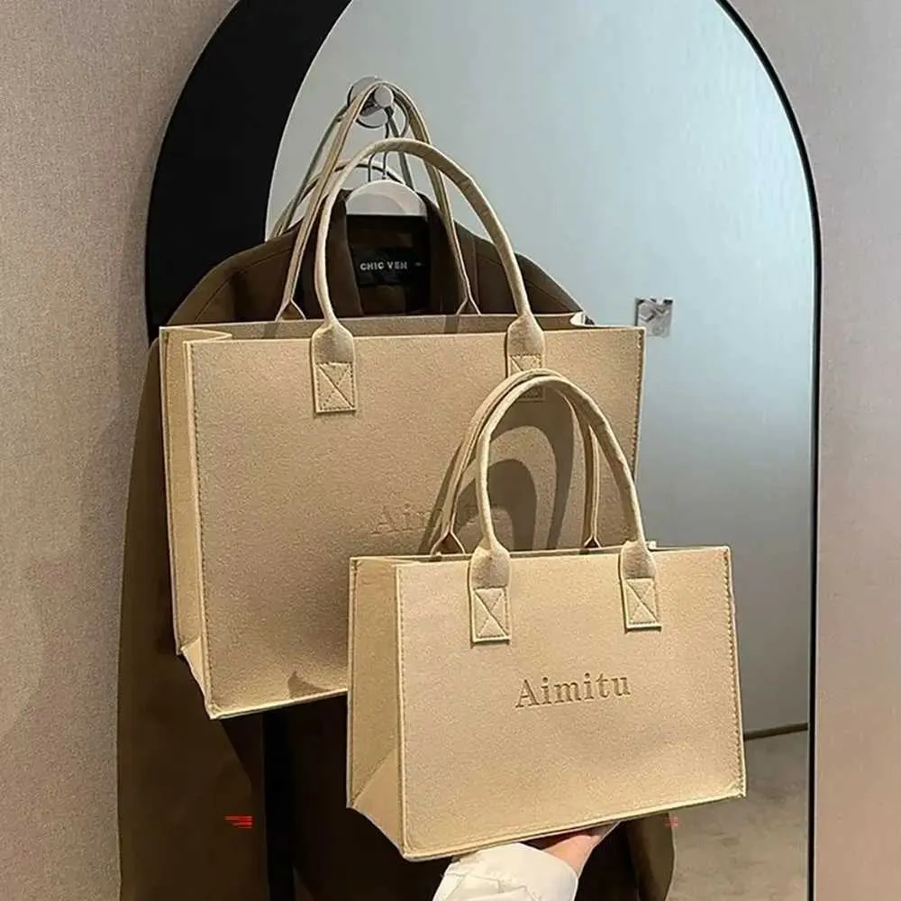 Women's Solid Colour Felt Shoulder Bag Large Capacity Tote Bag_voghion.com
