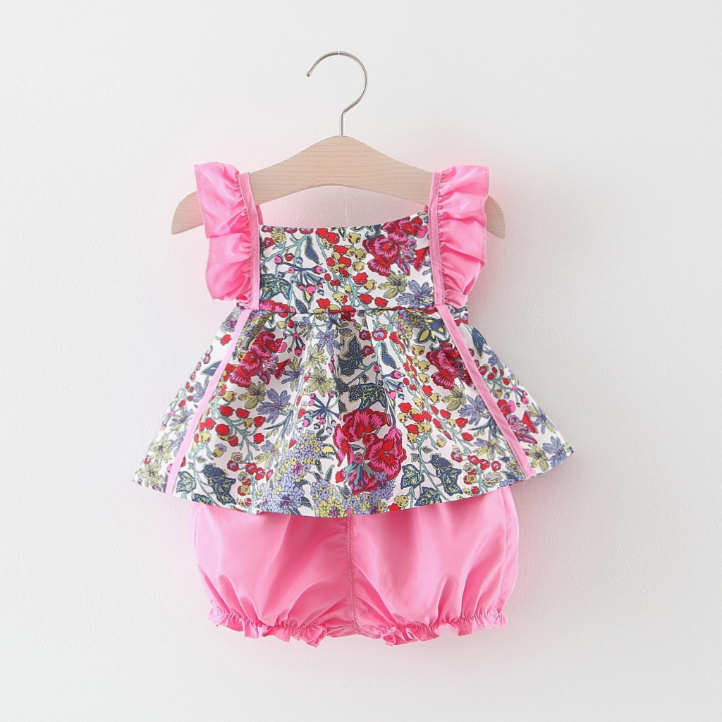 Baby Girl Set 2 Stéck Kannerkleeder 6-24 Méint Summer Blumendruck Tops Mat Shorts Kostüm_voghion.com