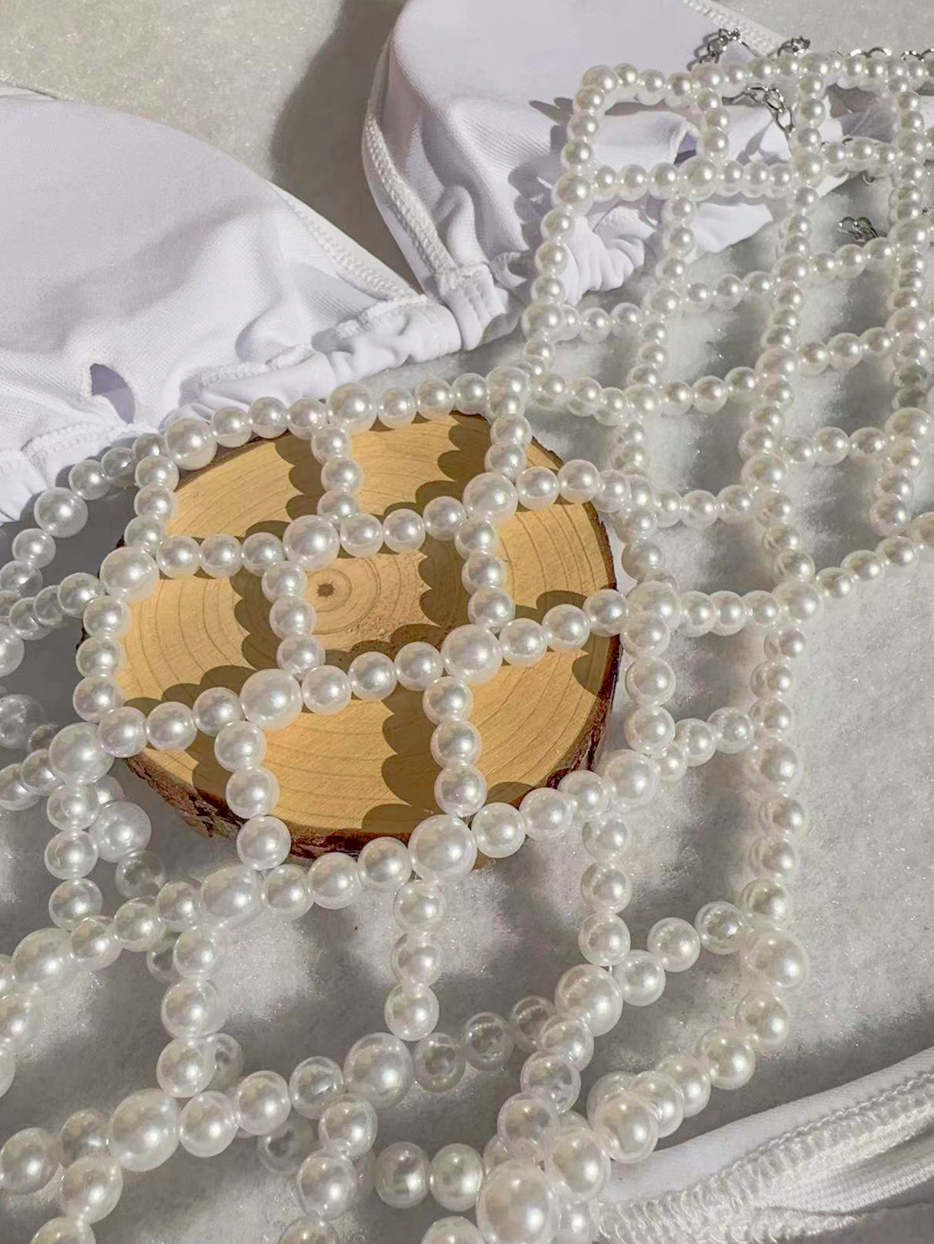Maillot de bain avec bretelles en chaîne de perles pour femmes, bikini sexy, fente avancée, costume trois pièces_voghion.com