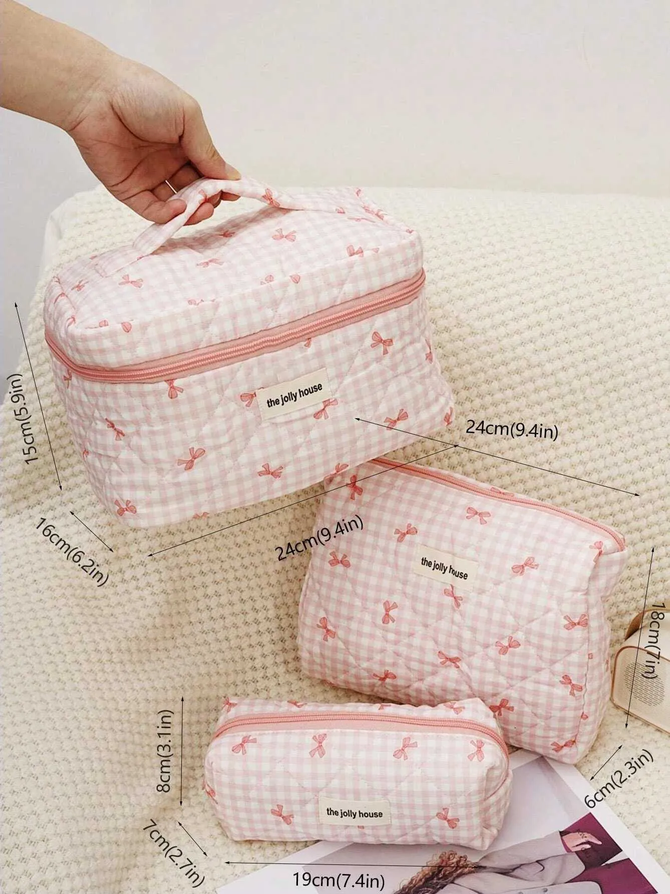 1 Set süßer Schleifen-Organizer, multifunktionale Geldbörse, tragbare Aufbewahrungstasche für Pinsel, Reise-Make-up-Tasche für die Hautpflege, Y241023_voghion.com