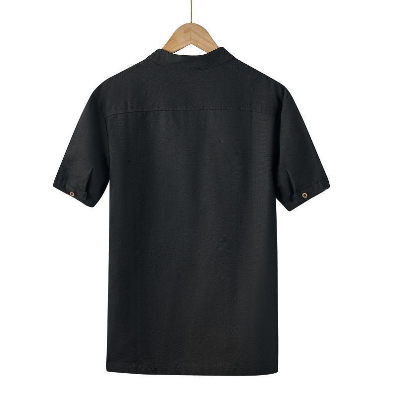 Men's Clothing  shirt solid color men's foreign trade men's summer men's cotton and linen casual shirt half placket stand collar new_voghion.com