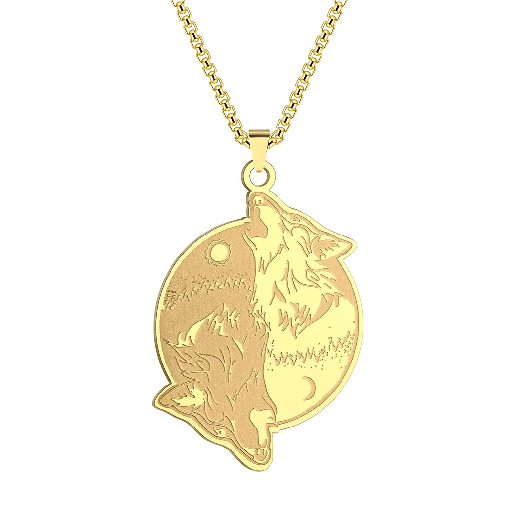 Colliers pendentifs Todorova gravés au laser Viking Yin Yang Wolf Collier rond en acier inoxydable pour femmes hommes Spirit_voghion.com