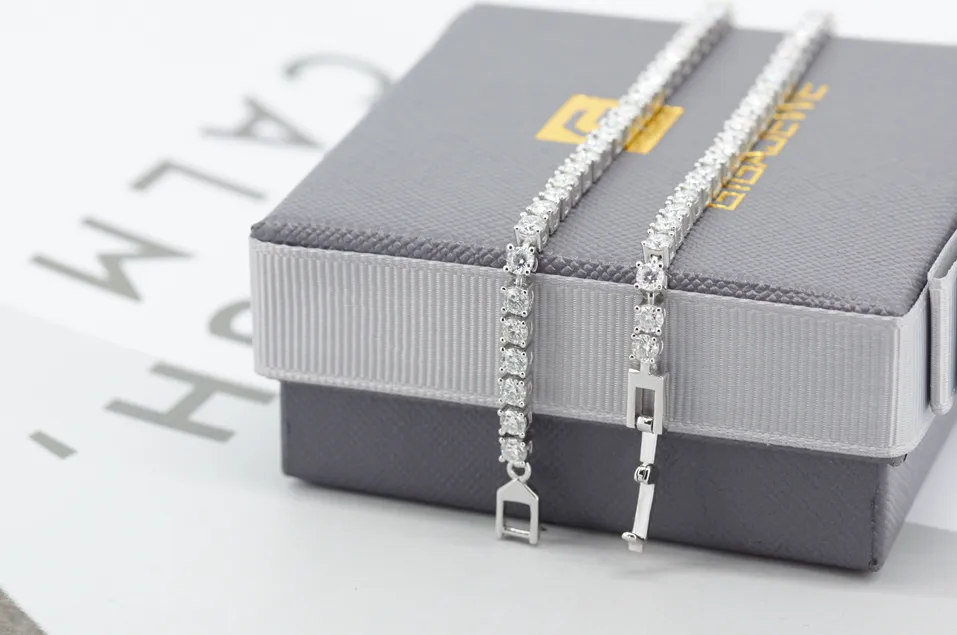 GIGEWE 3.0mmX43Pcs white D Color Round Cut White Gold Plated Sier Moissanite Tennis Bracelet_voghion.com