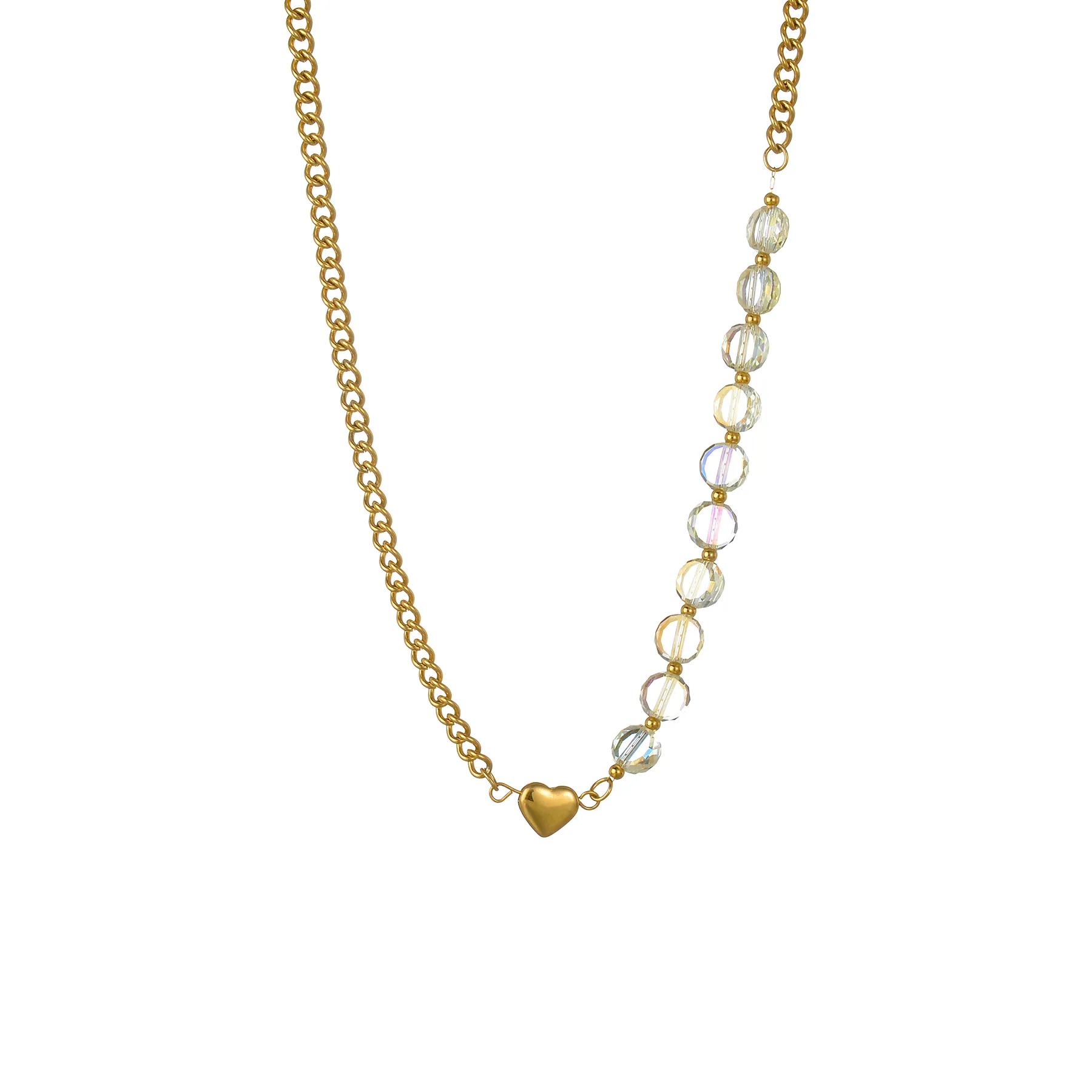 Chaînes Couleur Or Double Couche Chaîne Pendentif Coeur Collier Ras Du Cou Bijoux En Acier Inoxydable Haut De Gamme Fête D'anniversaire_voghion.com