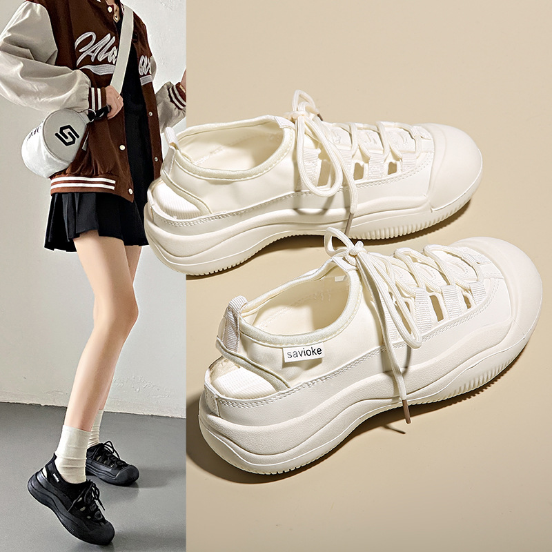 Przewiewne damskie buty casual z płótna białe tenisówki_voghion.com