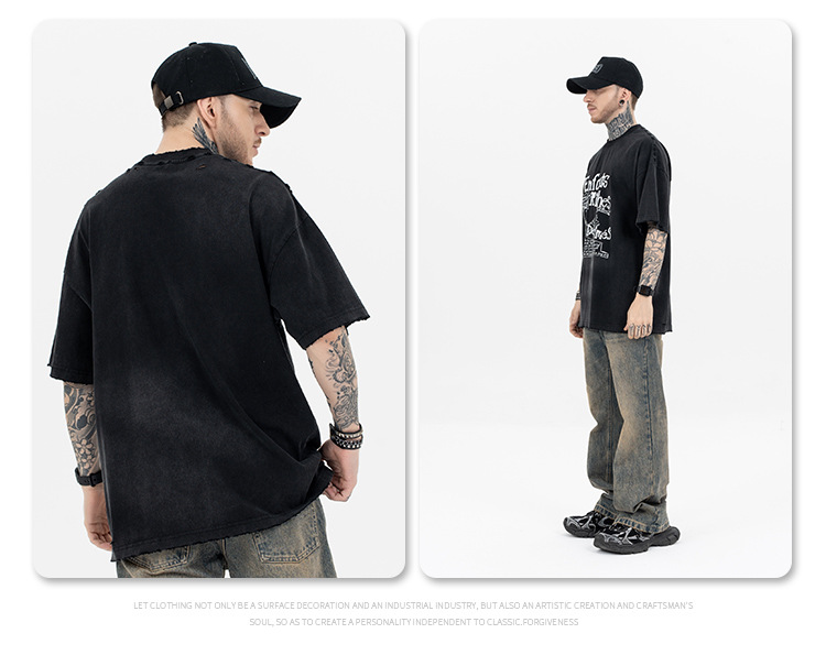 Vêtements pour hommes SUP | Nouvelle marque de mode d'été 2024 Rich Second Generation Melancholy Boys Creative Letter Perforated Washed_voghion.com