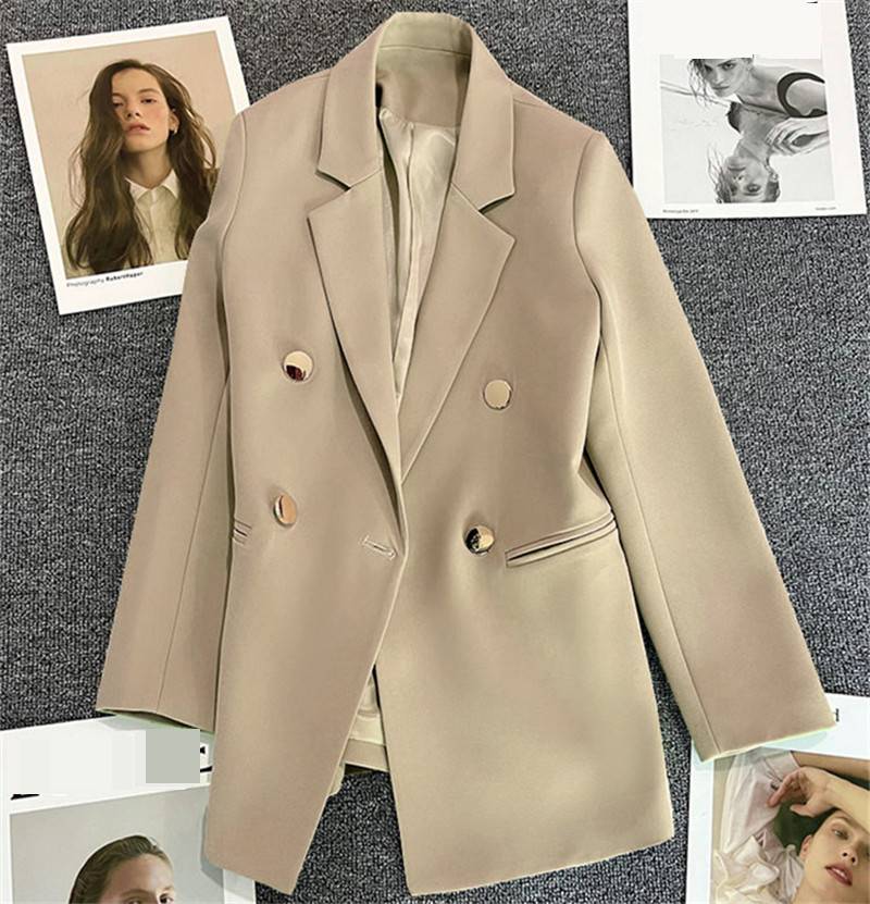 Dames blazer casual colbert in melkwit met groene gesp_voghion.com
