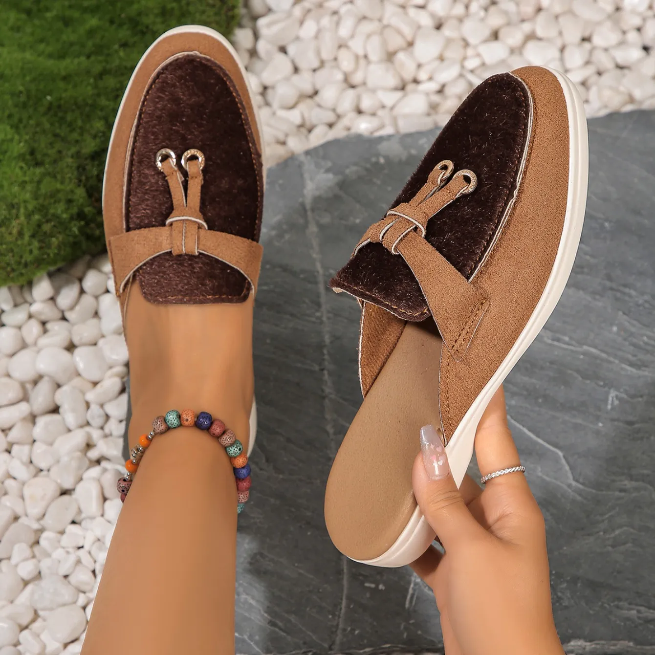 Papucsok Női Lapos Bebújós Hölgyek Márkás Tavaszi Őszi Loafers Egyszemélyes Alkalmi Papucsok Bőr Kasmír Cipők_voghion.com