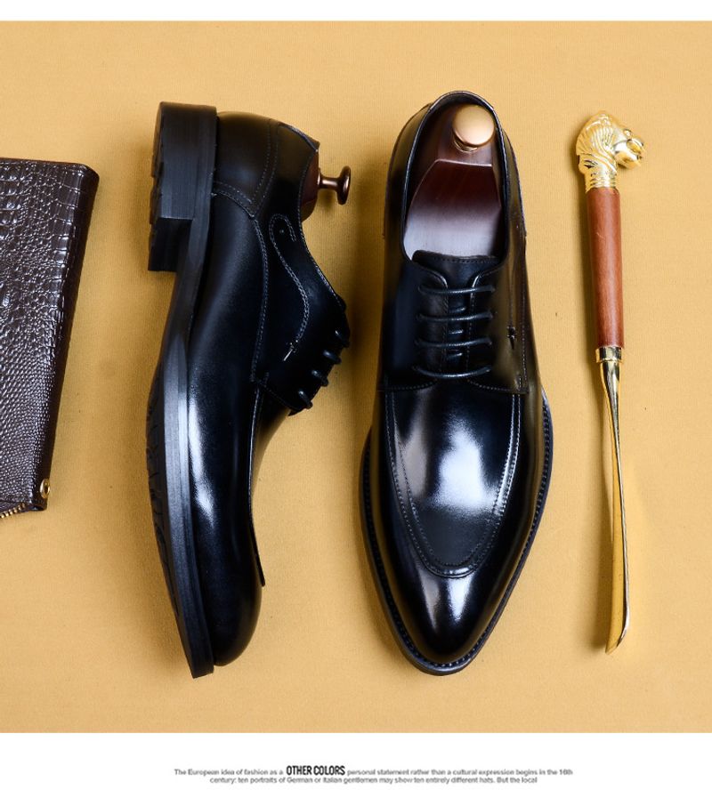 Scarpe Derby da uomo in pelle nera con lacci a punta, eleganti, da sposo, da cerimonia, da uomo, all'ingrosso_voghion.com