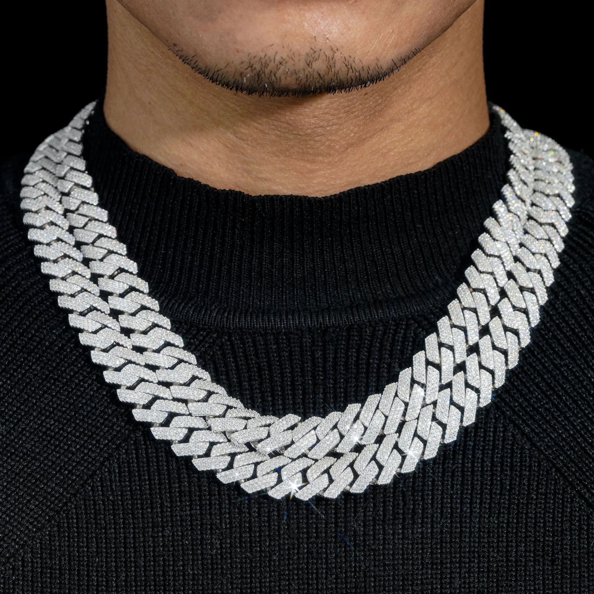 14mm 18-24 pollici Gioielleria raffinata Ice Out Lampeggiante Mossanite Collana di diamanti Sterling Sier VVS Moissanite Link Catena cubana_voghion.com