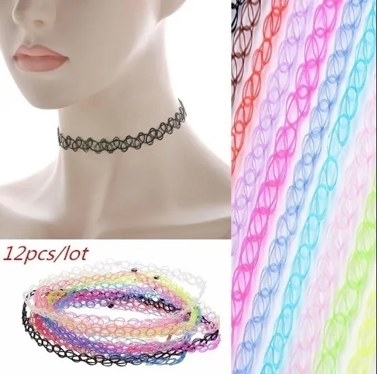 Chaînes Delysia King 12 Pièces/Ensemble Gothique Punk Élastique Creux Chocker Femmes Bijoux Fishline Tatouage Stretch Vintage_voghion.com