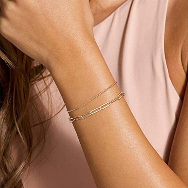 Bracelet simple à double couche en perles de riz avec trombone et tempérament simple pour femme, bijou de niche_voghion.com