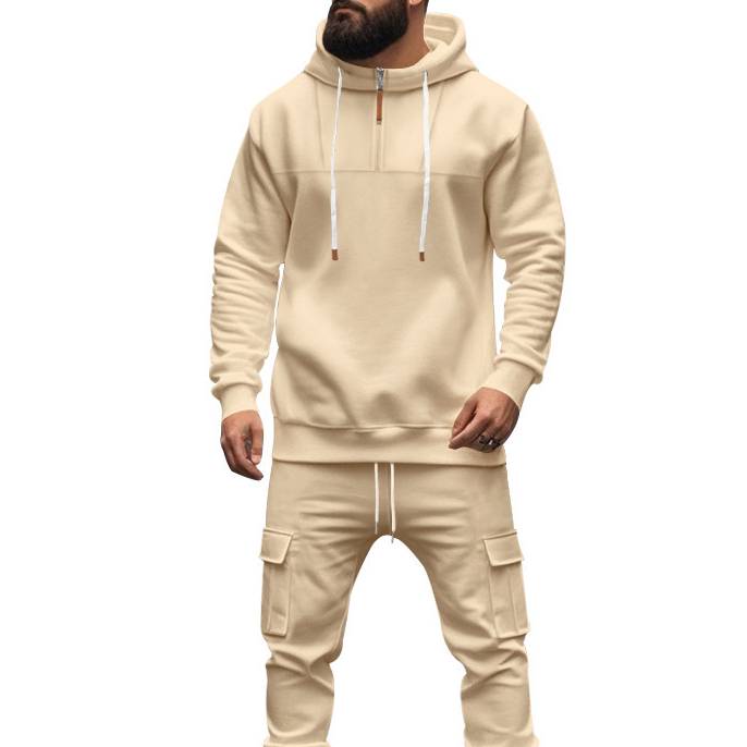 Herenset van zwaar fleece met hoodie en joggingbroek – winterwarm, gevoerd trainingspak met pluche voering, relaxte, casual loungewear (trui + broek)_voghion.com