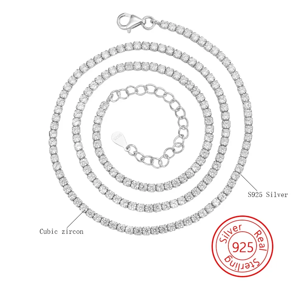 Cadenas finas de 2 mm con diamantes de moissanita y cadena cubana de plata, collar de oro real para mujer, joyería con piedra de circón, collares para el cuello_voghion.com
