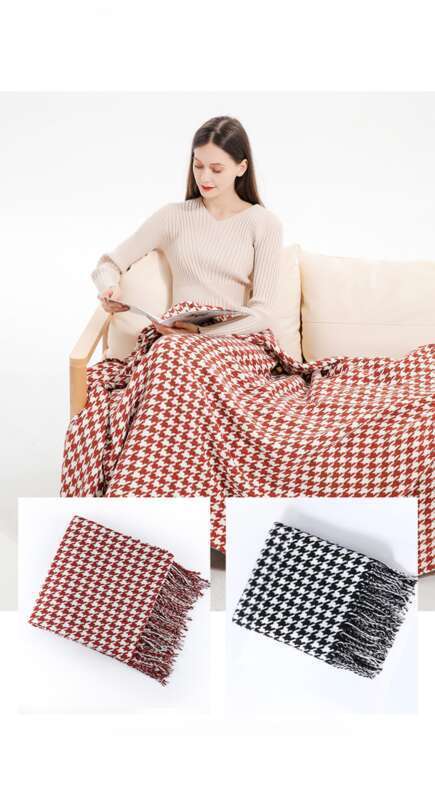 Couch Cover Thousand Bird Check Fringed Wool Summer Thin Air Conditioning Window Blanket, Nap Blanket_voghion.com