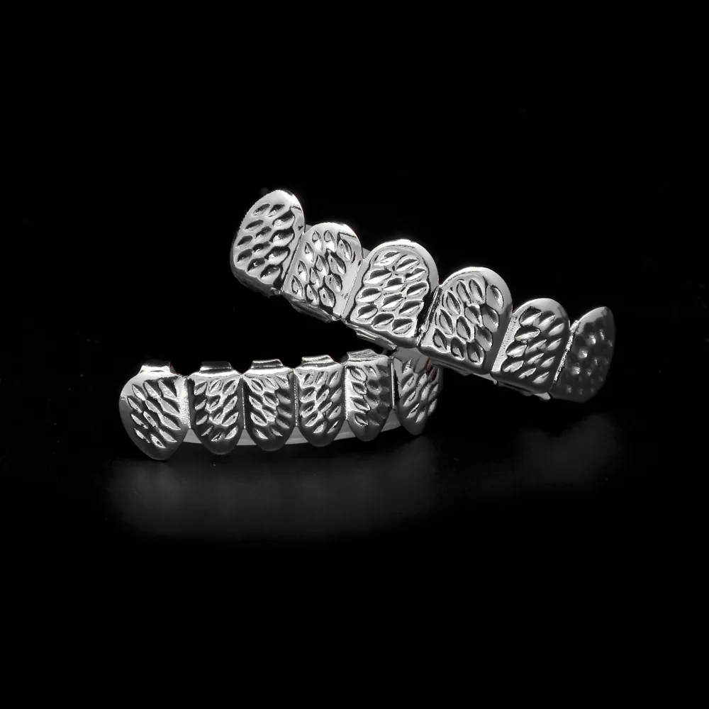 Bio Copper Gold Plated Hip Hop Bling Jewelry Teeth Grillz Caps Top & Bottom Golden Grill Set Tooth Socket Hallowmas_voghion.com
