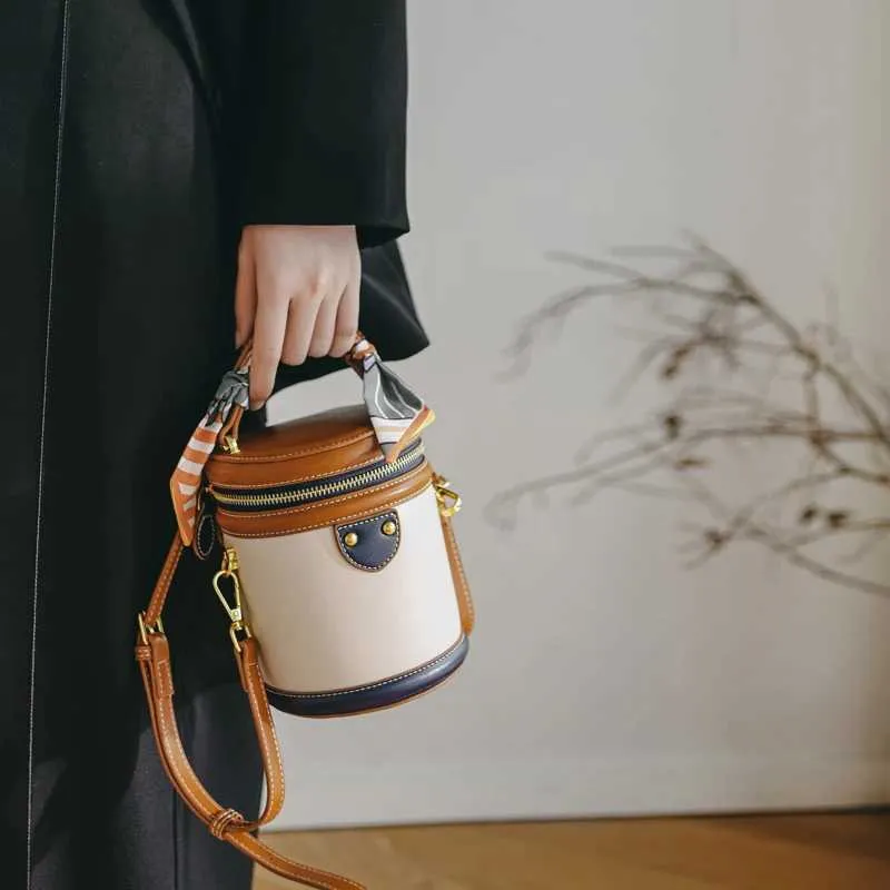 Borsa a secchiello con colori a contrasto retrò da donna, borsa a tracolla versatile con texture 2022, nuove borse a tracolla in pelle PU da donna_voghion.com