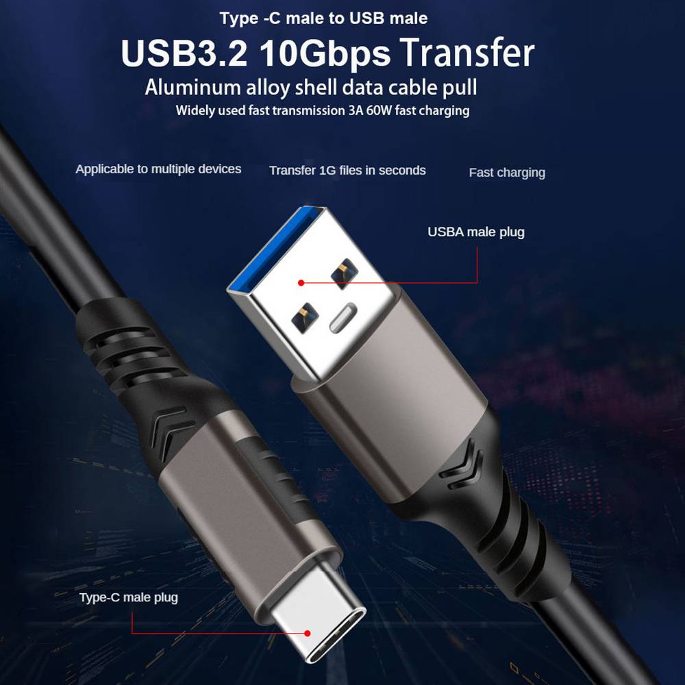 LANSKLBD Hannord USB3.2 10Gbps Cable USB A to Type-C 3.2 Data Transfer USB C SSD Hard Disk Cable 3A 60W Quick Charge 3.0 Charge Cable_voghion.com