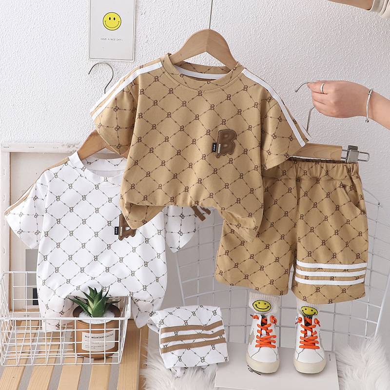Vêtements pour enfants Costume d'été à manches courtes pour garçons, deux pièces, joli vêtement d'été, costume fin et à la mode