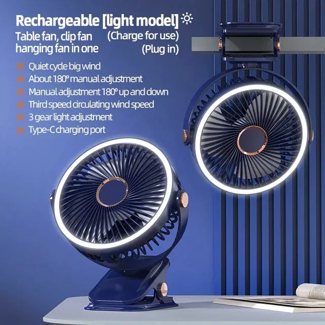 FOGOMOVE 8000mAh Camping Rechargeable Desktop Portable Air Circulator Wireless Ceiling Electric With LED Light Clip-on Home Fan_voghion.com