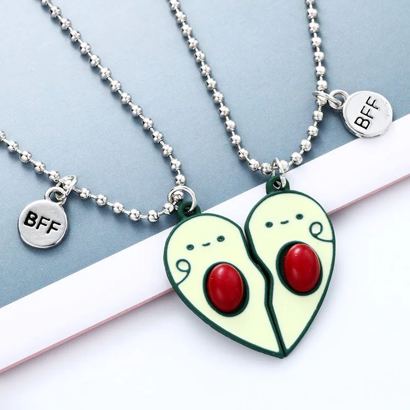 Pendant Necklaces 2PCS Cartoon BFF Couple Avocado Butterfly Dolphin Friends Chains Pandent Necklace Fashion Kids_voghion.com