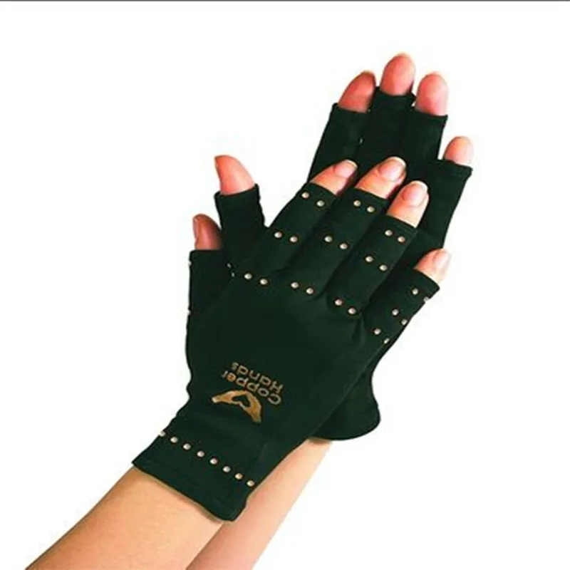 Fashion-Copper Therapy Half Finger Hand Pain Joint Relief Blood Circulation Gloves 1 Pair_voghion.com