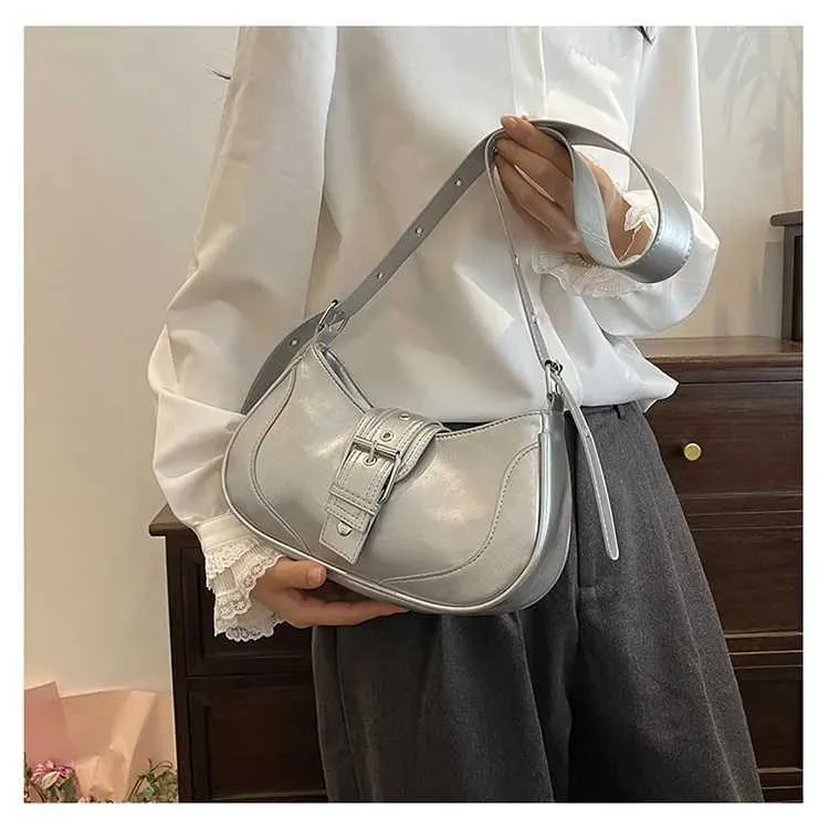 Women Y2K Fashion Shoulder Black PU Leather Underarm Ladies High Quality Handbags Hot Girls Armpit Bags Wallet_voghion.com