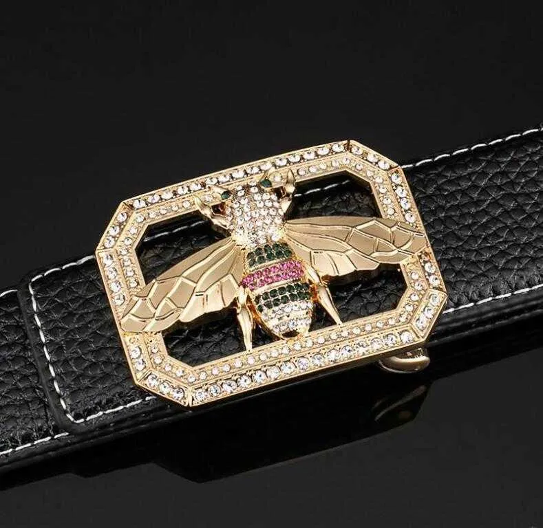 Belts Mens And Womens Unisex Fashionable Shiny Bee Design Buckle High-quality Waist Shape Belt X24_voghion.com