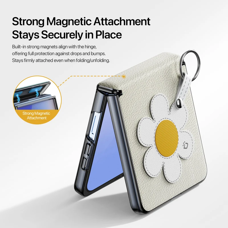 Custodia pieghevole in pelle PU alla moda con anello in metallo per Samsung Galaxy Z Flip 7 Flip7 con cordino per telefono, antiurto_voghion.com