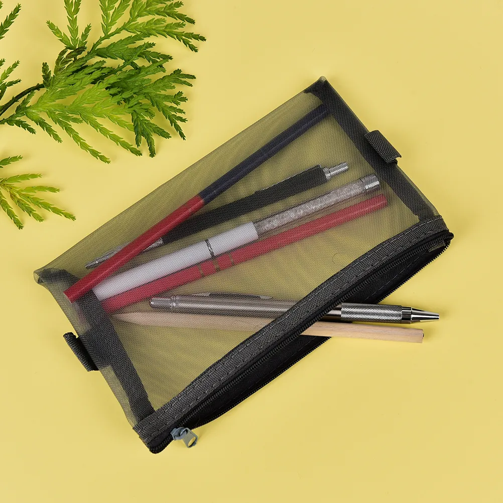 Astuccio per matite trasparente per esami S/L con cerniera in rete semplice e trasparente, borsa per cancelleria per la scuola_voghion.com