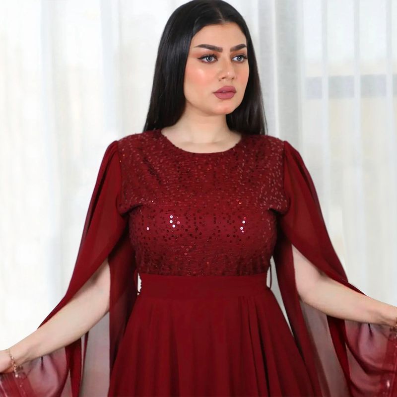 Women's Clothing autumn new Arabic sequin evening dress muslim with belt_voghion.com