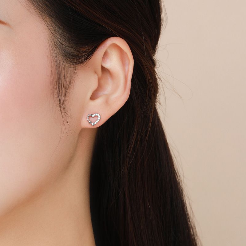 Heart Stud Earrings 925 Silver Zircon For Wedding And Party_voghion.com