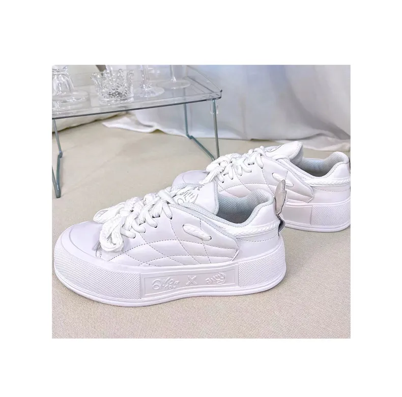 Jifffly Women's Versatile White Thick-soled High-heeled Casual Sports Plank Fashion Shoes Bread Shoes Couple Style_voghion.com