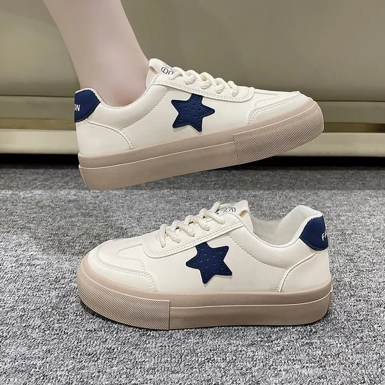 Women's Running Shoes White Thick Sole Lightweight Trainers_voghion.com