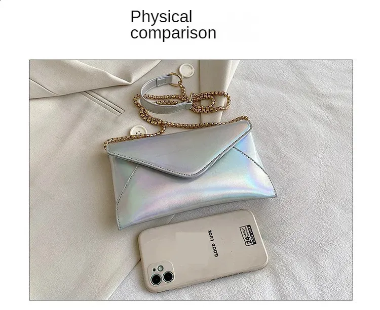 Pochette enveloppe en cuir PU brillant, sac à main classique Dr Purse pliable, sac messager de soirée pour femme 240824_voghion.com
