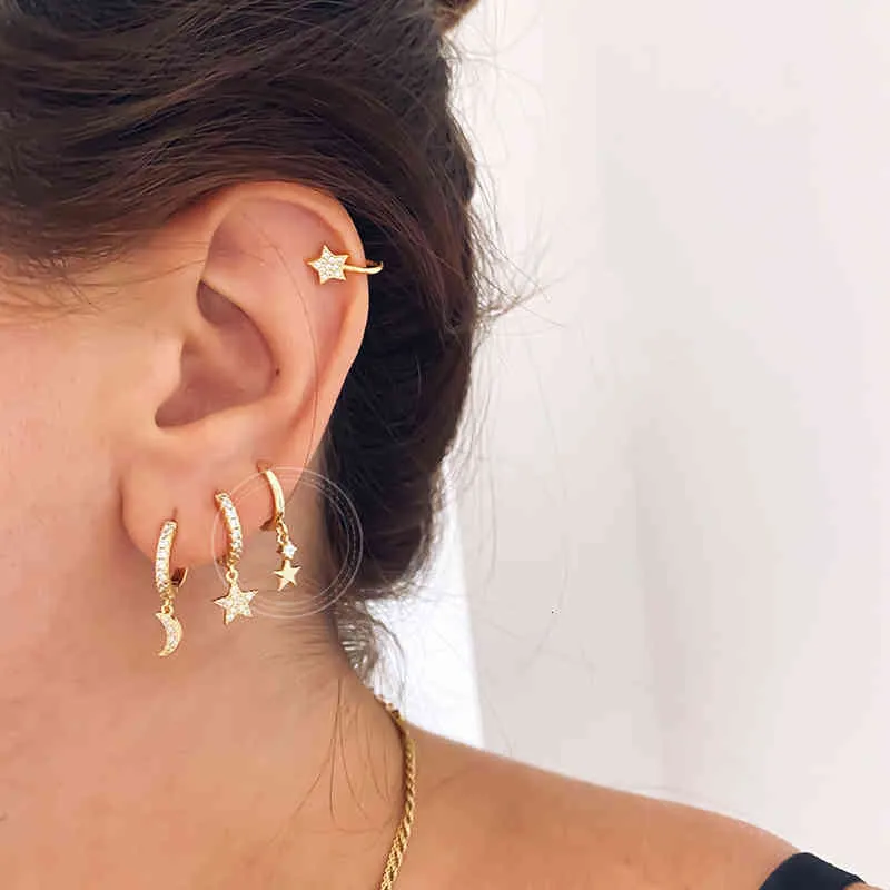 Sterling Sier Ear Buckle Dainty Minimalist Dangling Cz Hie Hoop Earrings Crescent For Women_voghion.com