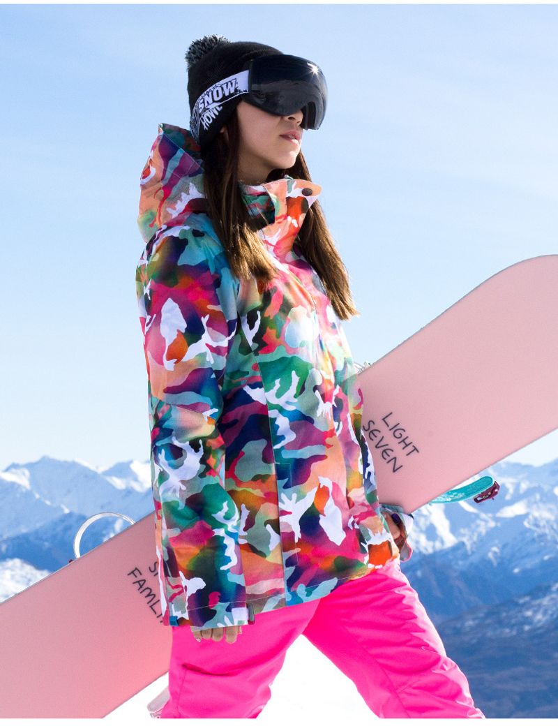 Women's ski windproof waterproof clip cotton warm outdoor camouflage plus size snow jacket_voghion.com