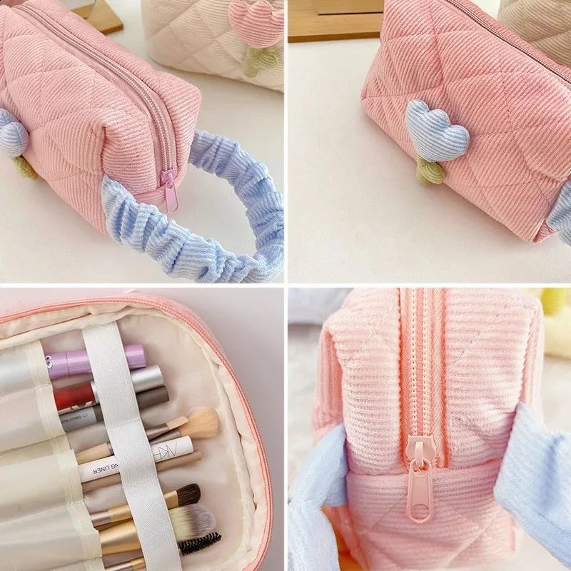 Female Quilted Cosmetic Case Womens Tulip wer Pouch Zipper Makeup Bag Travel Make Up Beauty Toiletry Handbag Tote_voghion.com