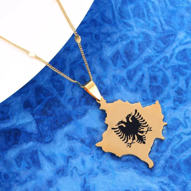 Halsketten mit Anhänger, Goldfarbe, Kosovo-Karten-Halskette für Frauen, Schmuck, Karte des Kosoves-Schmucks_voghion.com