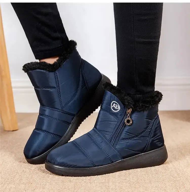 Womens Snow Boots Plush Warm Lightweight Zipper Ankle Boots_voghion.com