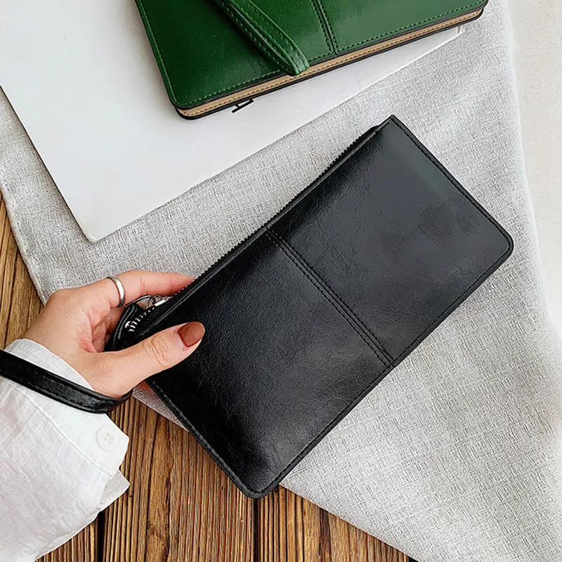 Yogodlns Fashion Solid Color Wallet Female PU Leather Handbag Long Zipper Clutch Card Holder Coin Purse Multi-layer_voghion.com