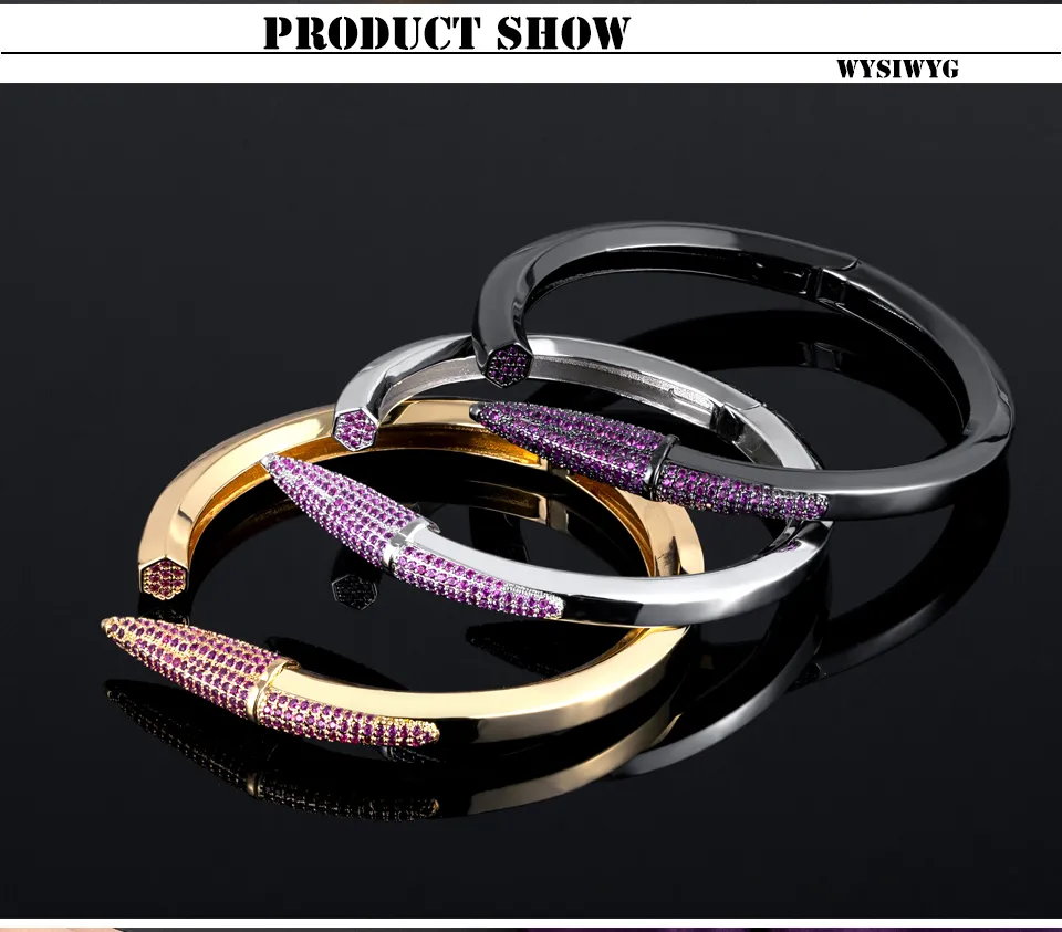 Bangle Woman Mixed Trendy Pencil Designs Cuff For Ms Wedding Purple Full Cubic Zircon Crystal Dubai Golden Party_voghion.com
