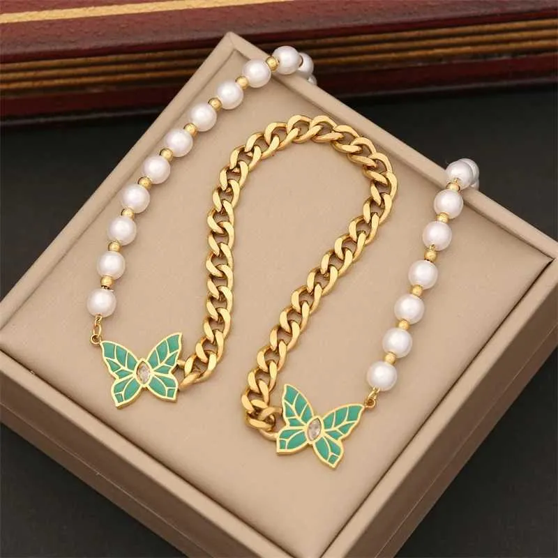 Set gioielli farfalla perla acciaio inossidabile zircone_voghion.com