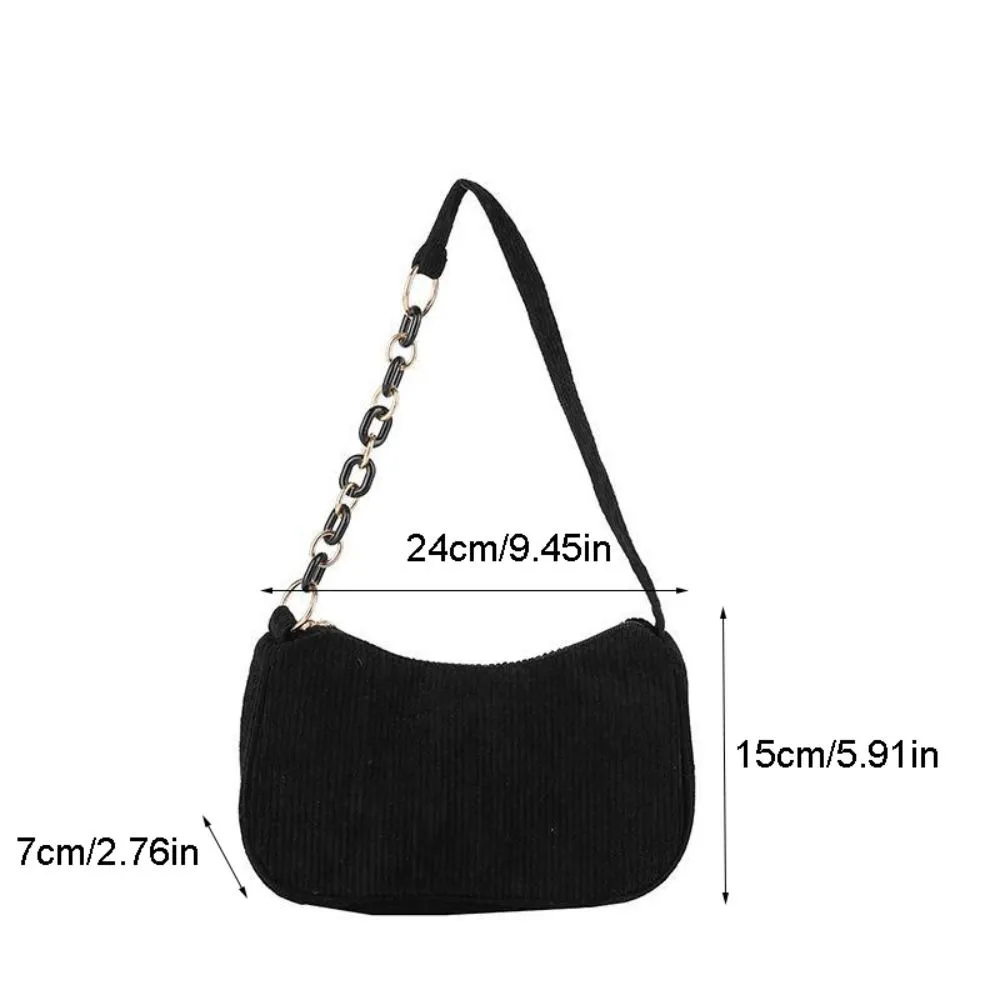 Hobo Chain Corduroy Shoulder Bag Korean Style Solid Color Crossbody Storage Makeup Lipstick Veet Underarm_voghion.com