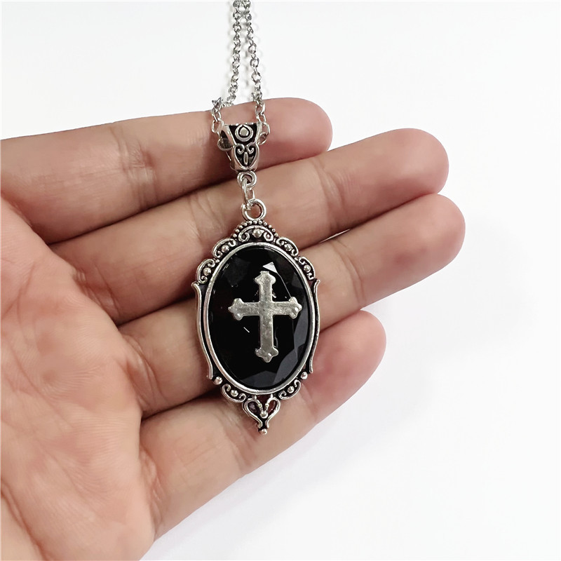 Unisex Embossed crystal Halloween cross necklace_voghion.com