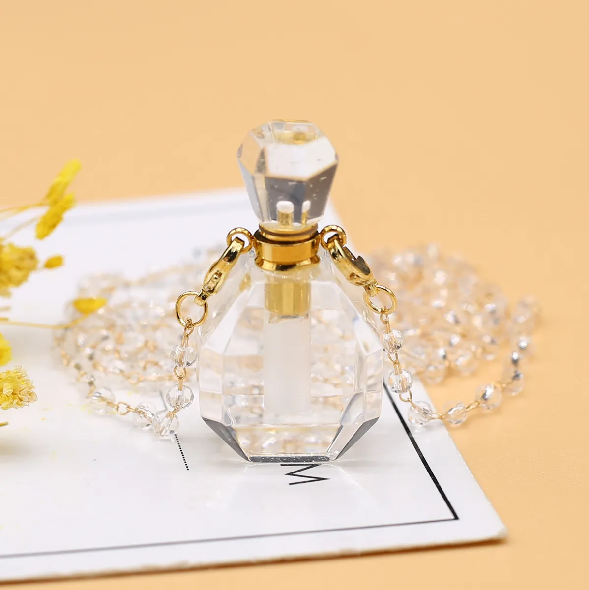 Pendant Necklaces Natural Stone Perfume Bottle Necklace Clear Quartz Essential Oil Diffuser Vial Crystal Jewelry Gifts_voghion.com
