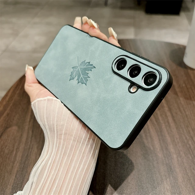For Samsung Galaxy A55 A35 A25 A15 A54 A34 A24 A14 A23 A13 A52 A12 A04s Case Retro Vintage Lambskin Leather Fabric Leaf_voghion.com