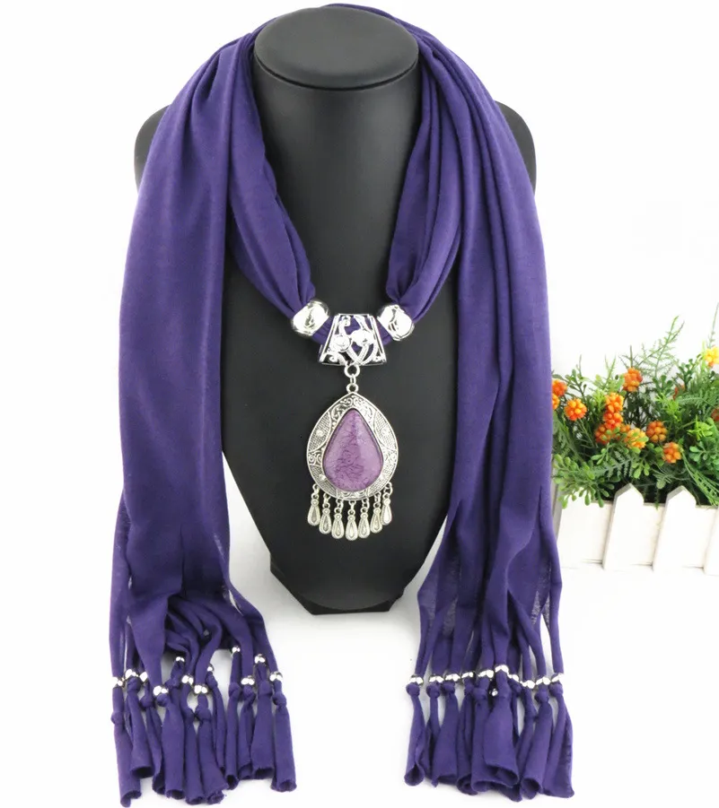 Pendentif goutte d'eau en résine polyester pompon jersey ethnique écharpe accessoires_voghion.com